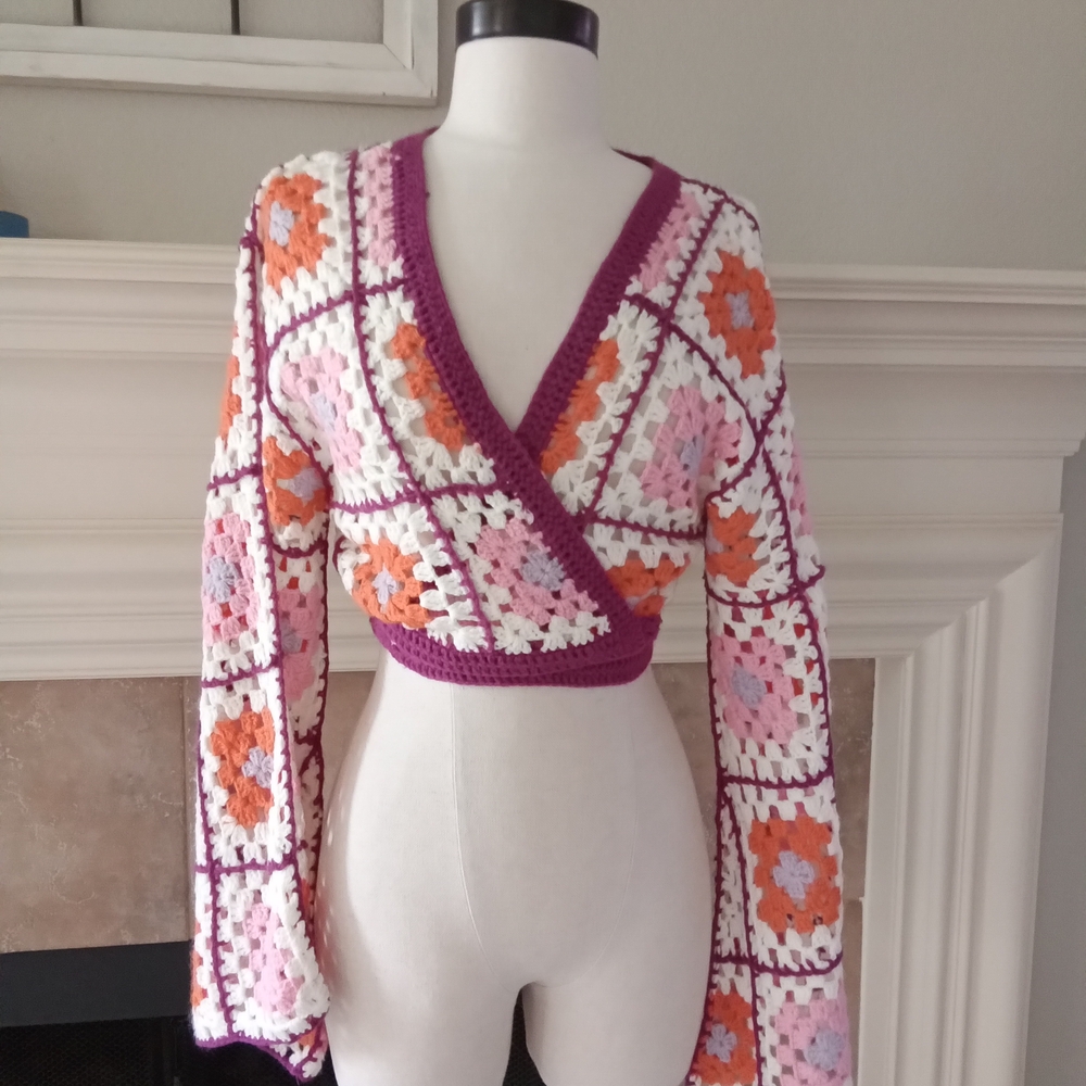 Pink and Orange Geometric Shrug Sweater